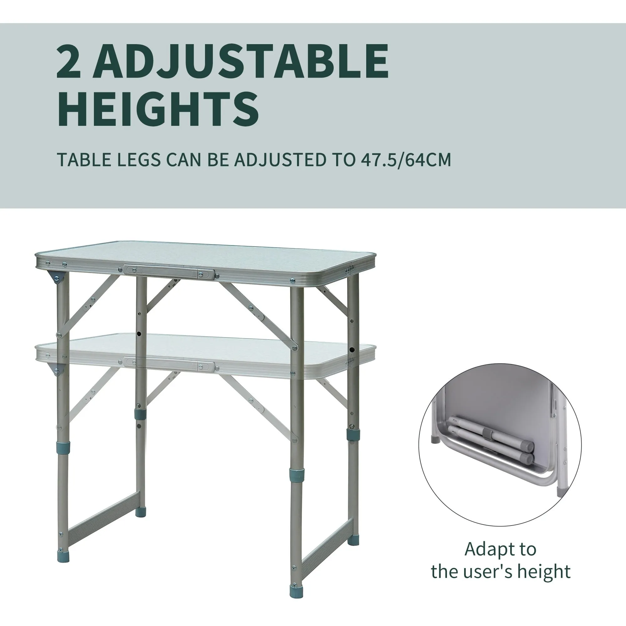 23" Folding Camping Table with Height Adjustability, Lightweight Portable Table with Carry Handle, Outdoor Folding Table