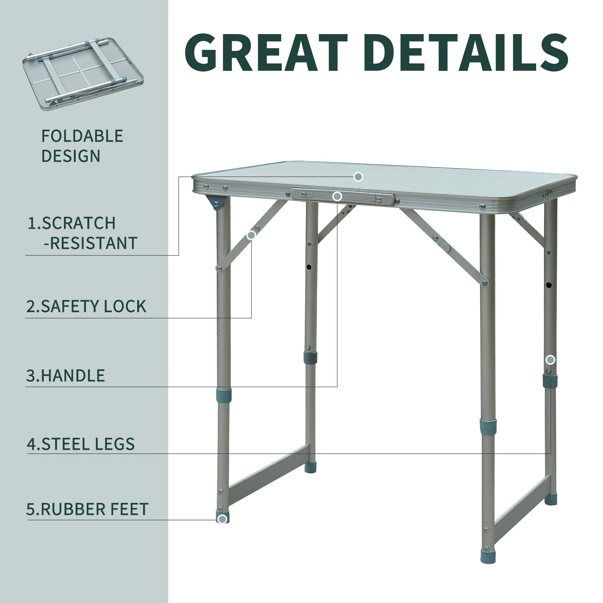 23" Folding Camping Table with Height Adjustability, Lightweight Portable Table with Carry Handle, Outdoor Folding Table