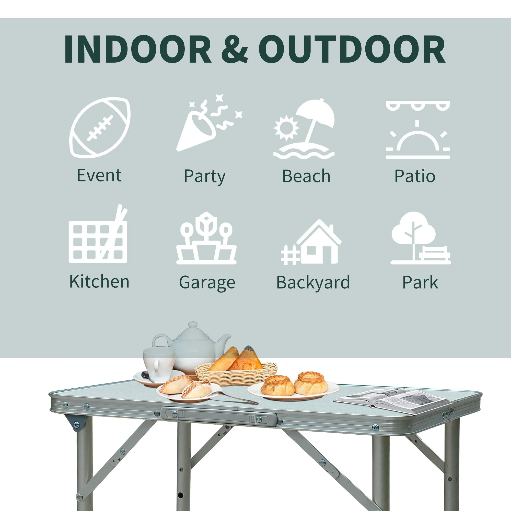 23" Folding Camping Table with Height Adjustability, Lightweight Portable Table with Carry Handle, Outdoor Folding Table