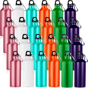 24 Pcs Aluminum Water Bottle 17oz Aluminum Reusable Bottles with Clips Sports Lightweight Water Multipack Easy Carry Leakproof Travel for Gym Hiking Cycling Sports Outdoor(Assorted Color)