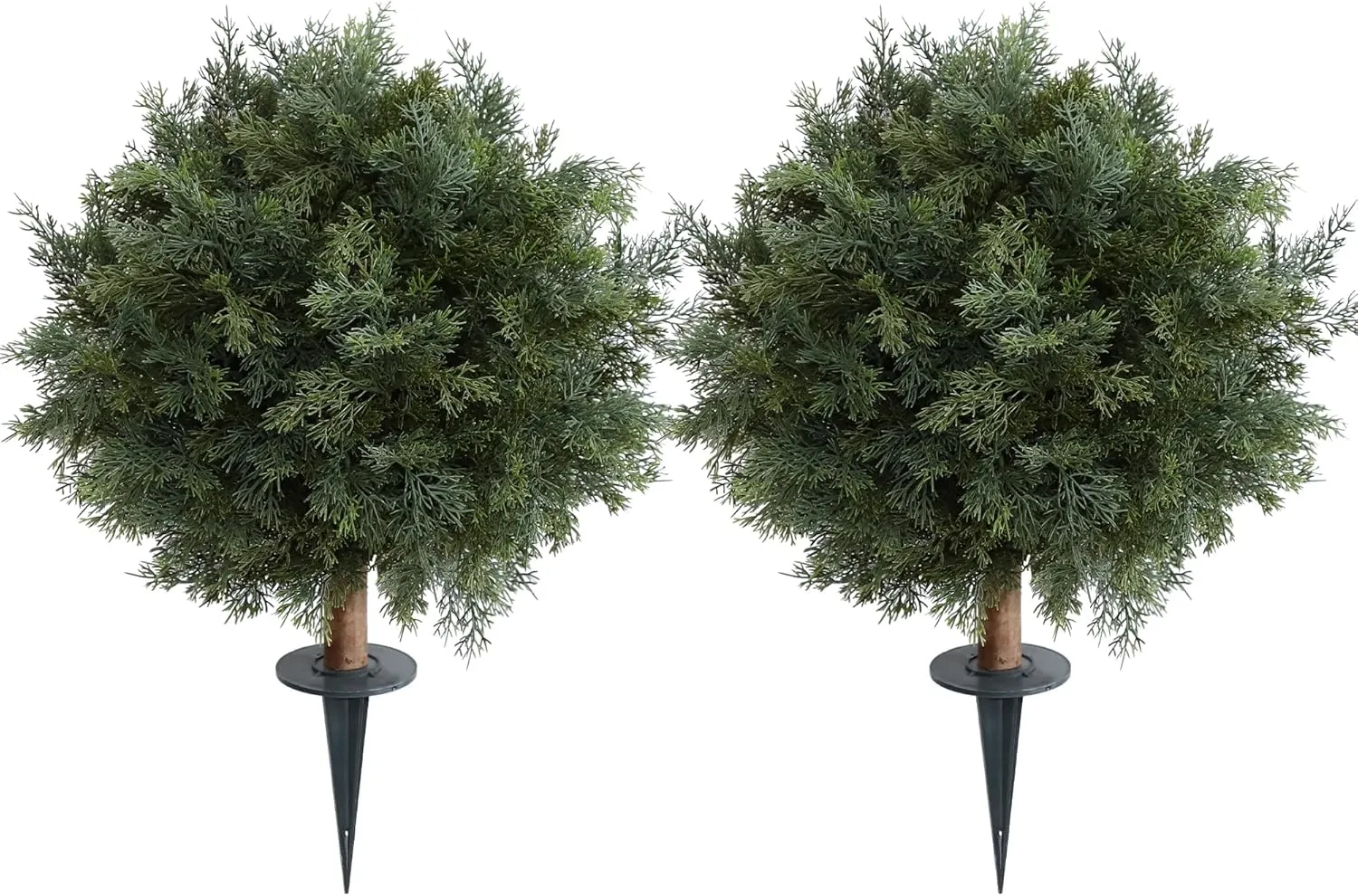 24inch Artificial Bushes for Outdoors, Fake Shrubs with Groud Spike Set of 2 (Dark Green)