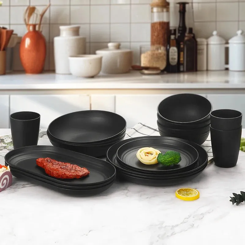 24pcs Black Plastic Dinnerware Set for Camping