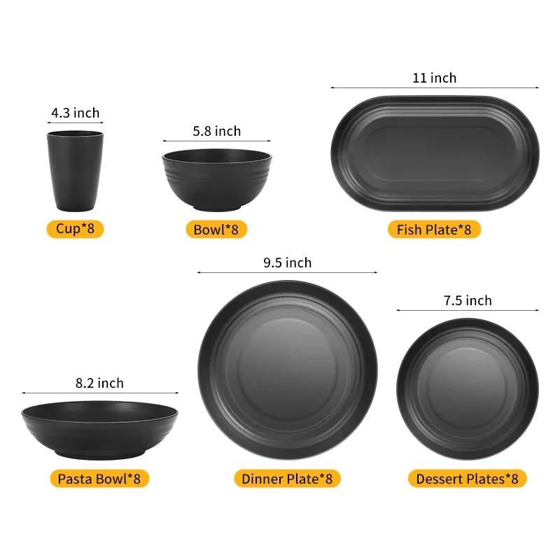 24pcs Black Plastic Dinnerware Set for Camping