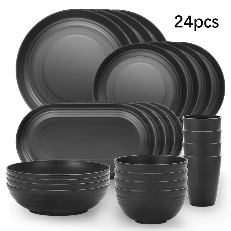24pcs Black Plastic Dinnerware Set for Camping