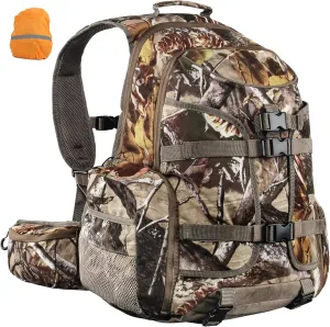 25L Hunting Backpack with Waterproof Rain Cover, Large Capacity Day Pack with Holder, Men/Women Deer Hunting Gear Hunting Accessories (Camo Pine-Cones)