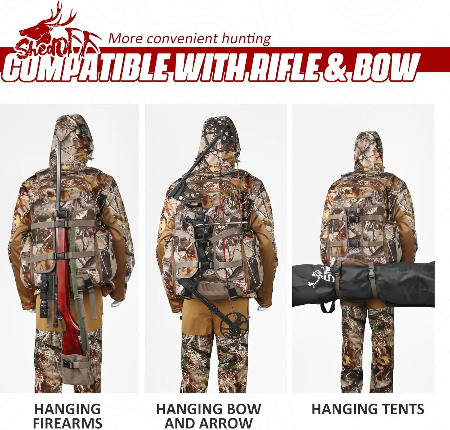 25L Hunting Backpack with Waterproof Rain Cover, Large Capacity Day Pack with Holder, Men/Women Deer Hunting Gear Hunting Accessories (Camo Pine-Cones)