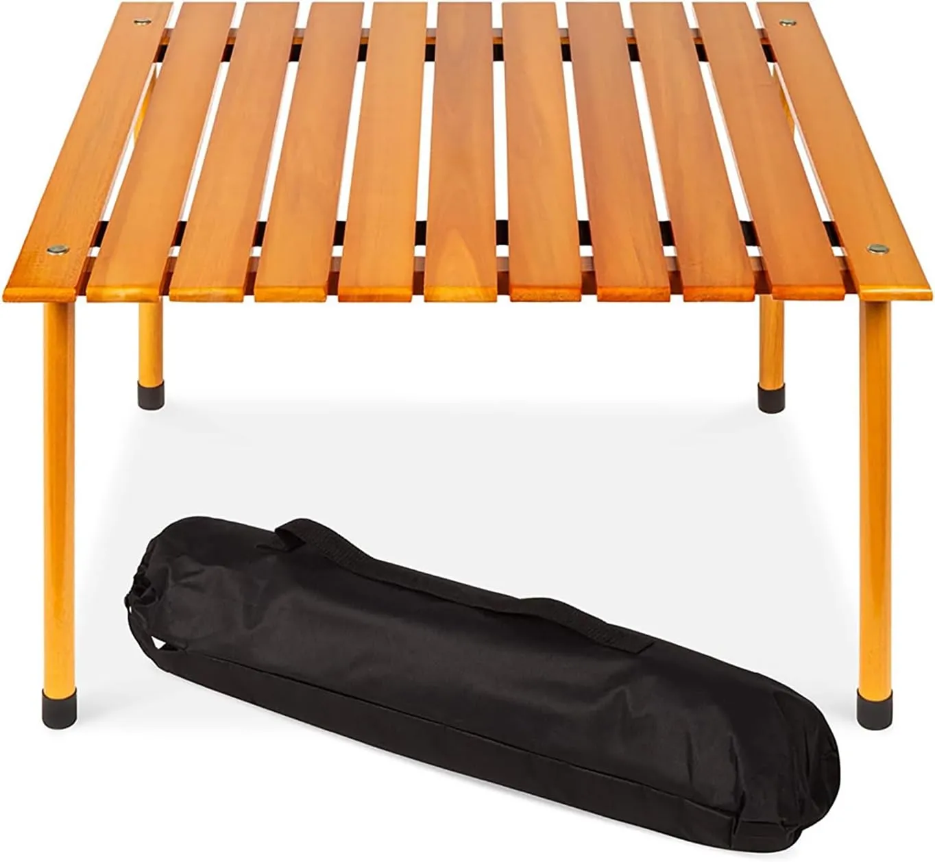 27" Portable Camping Table, Roll-up Square Picnic Table for Outdoor Activities, Natural Fir Wood Top, Folding Table w/Carrying Bag, for Camping, Picnic, Hiking, Fishing, BBQ
