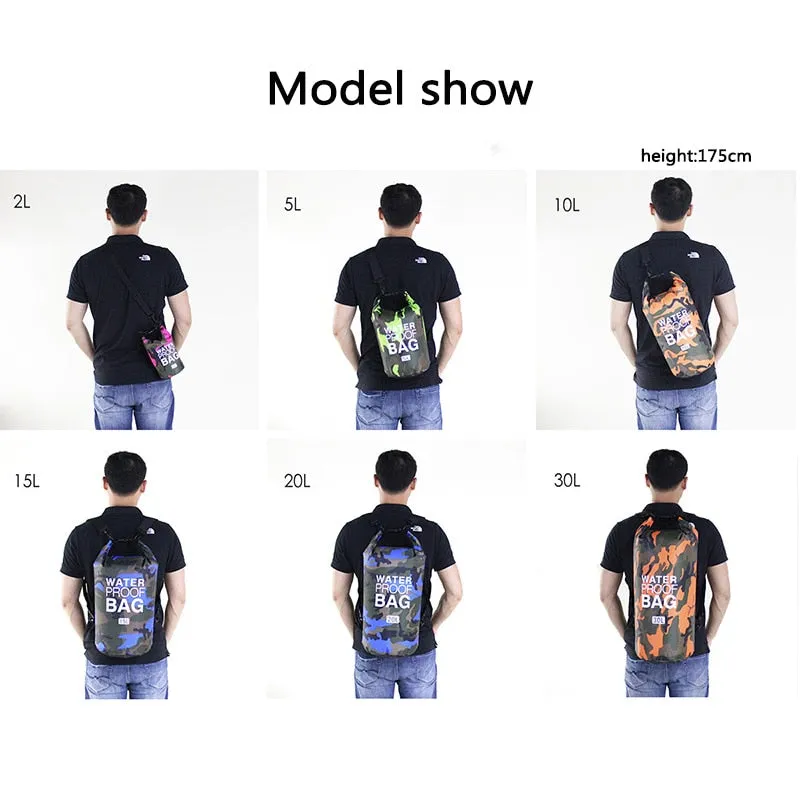 2L 5L 10L 15L 30L Waterproof Swimming Bag Dry Sack Camouflage Colors Fishing Boating Kayaking Storage Drifting Rafting Bag