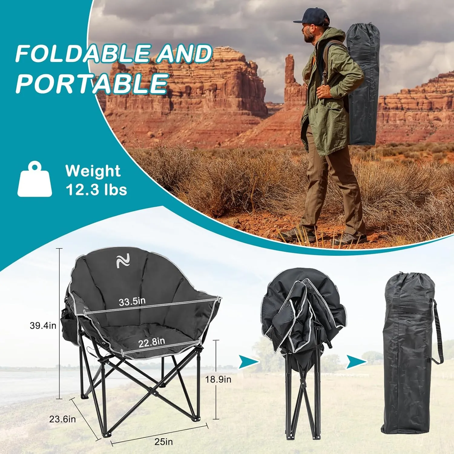 2Pack Oversized Heated Camping Chair, Heated Folding Lounge Chair for Outdoor Sports, Portable Padded Camping Chair with 3 Heat Levels for Lawn, Patio, Beach, and Picnics, Black