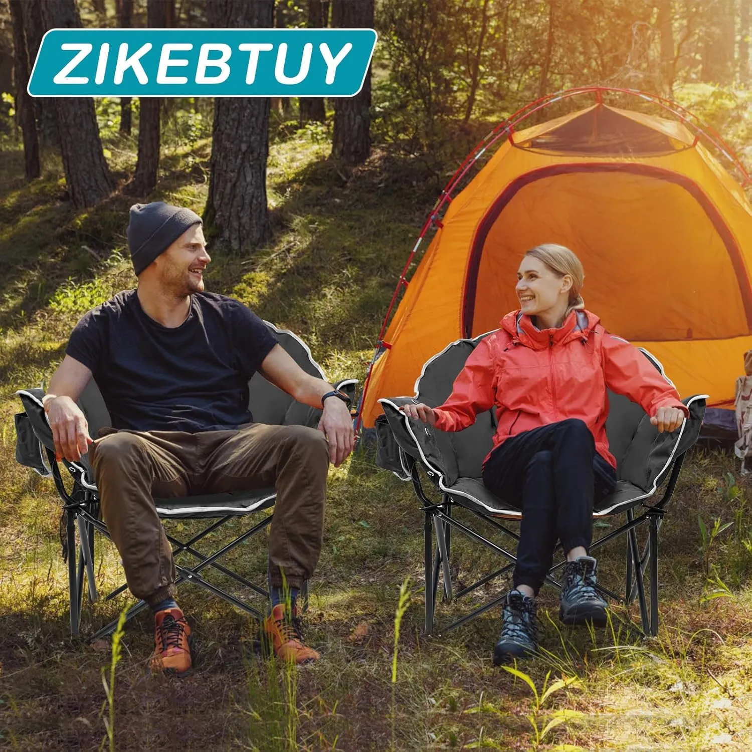 2Pack Oversized Heated Camping Chair, Heated Folding Lounge Chair for Outdoor Sports, Portable Padded Camping Chair with 3 Heat Levels for Lawn, Patio, Beach, and Picnics, Black