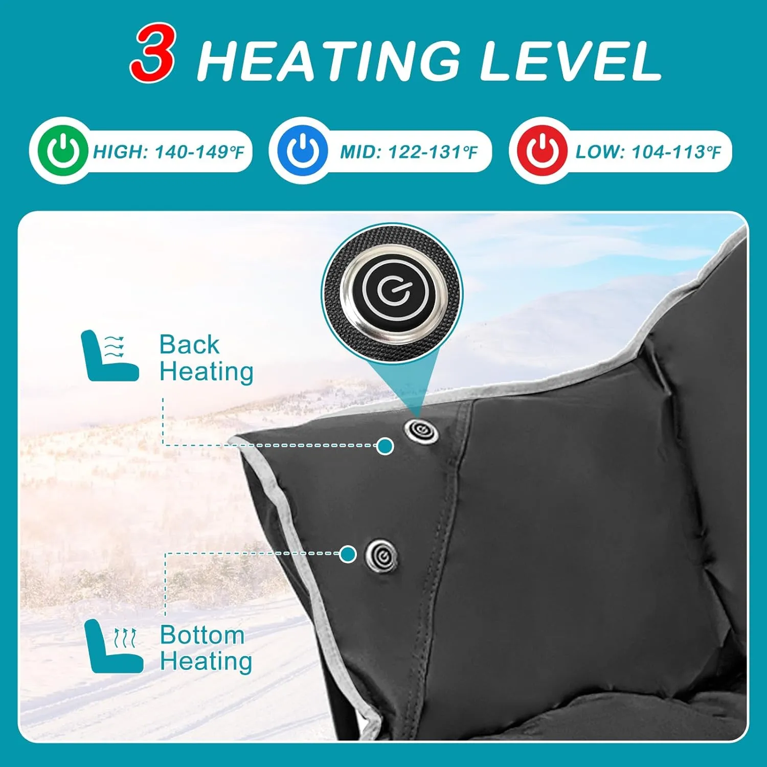 2Pack Oversized Heated Camping Chair, Heated Folding Lounge Chair for Outdoor Sports, Portable Padded Camping Chair with 3 Heat Levels for Lawn, Patio, Beach, and Picnics, Black