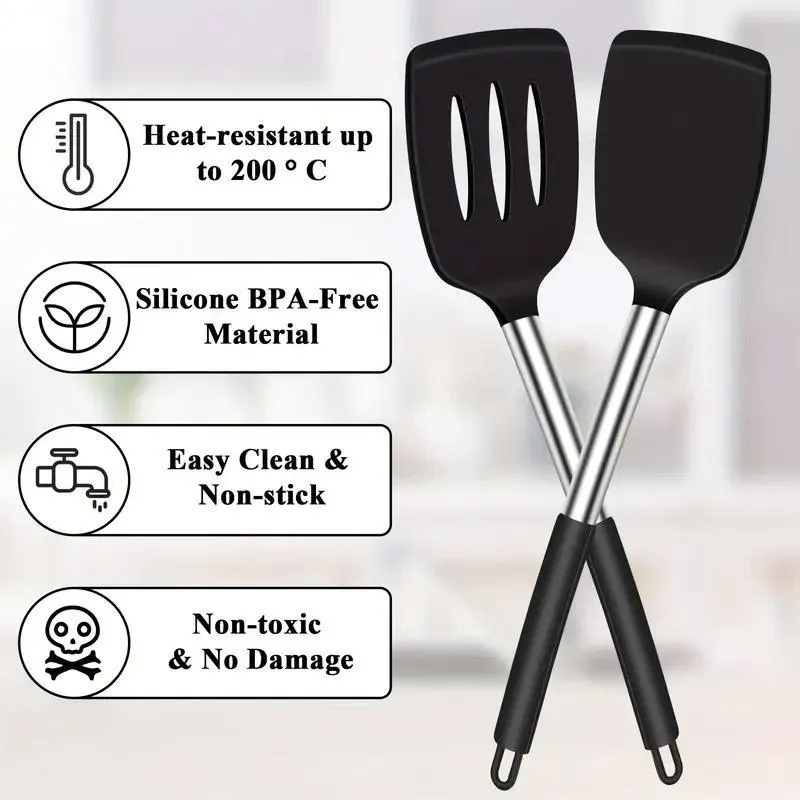 2pcs Silicone Cooking Utensils Stir Fry Spatula Kitchen Tools Non Stick Cookware