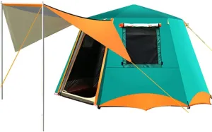 3-4 Person Automatic Tent with Porch Camping Pop Up Tent with 2 Door and 2 Windows Double Layer Instant Family Tent for Camping Outdoor Hiking Easy Se