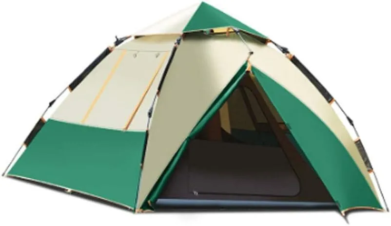 3-4 Person Wild Camping Outdoor Double-Layer Automatic Tents Mountaineering Beach Four Seasons Rainstorm Sun Tent (Color : Dark Green)