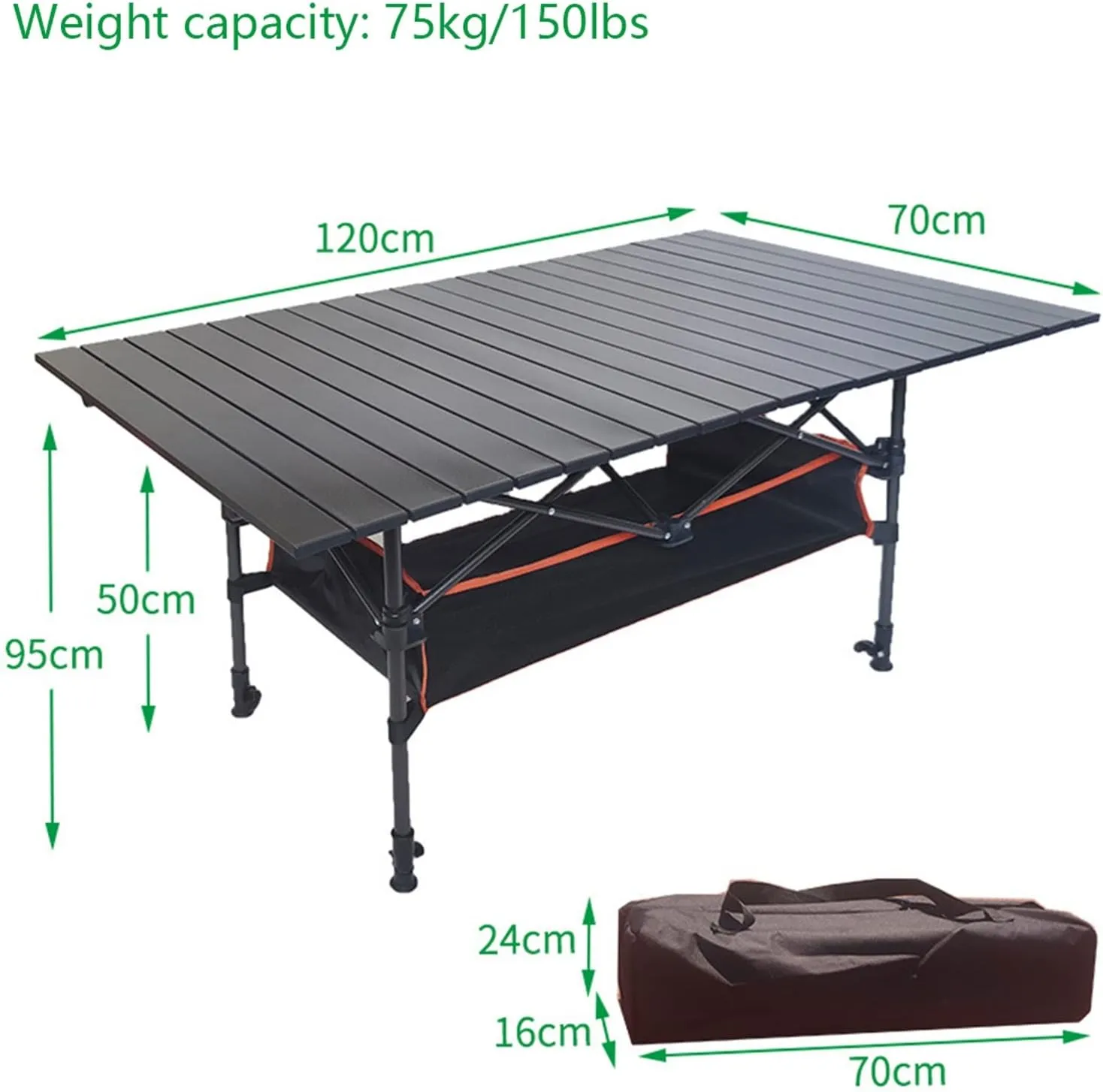 3 ft,- 5ft Folding Table, Portable Adjustable Height Folding Table Lightweight, with Carry Bag for Outdoor Cooking, Picnic, Camp, Boat, Travel (Size : 120 * 70cm/3.9ft)
