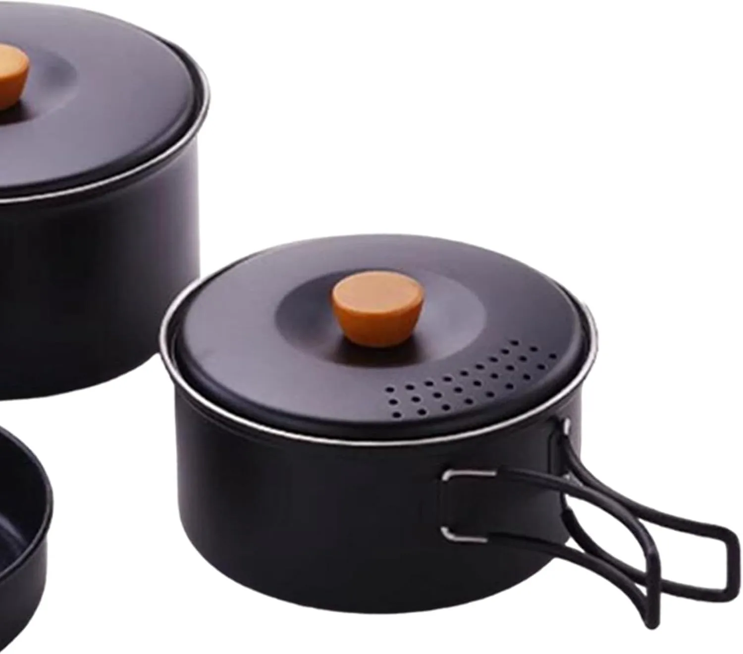 3-Piece Cooking Set for Camping with Stainless Steel Pots and Pans and Foldable Handles