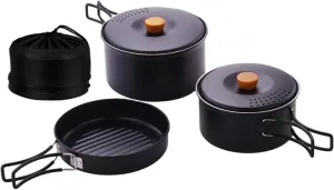 3-Piece Cooking Set for Camping with Stainless Steel Pots and Pans and Foldable Handles