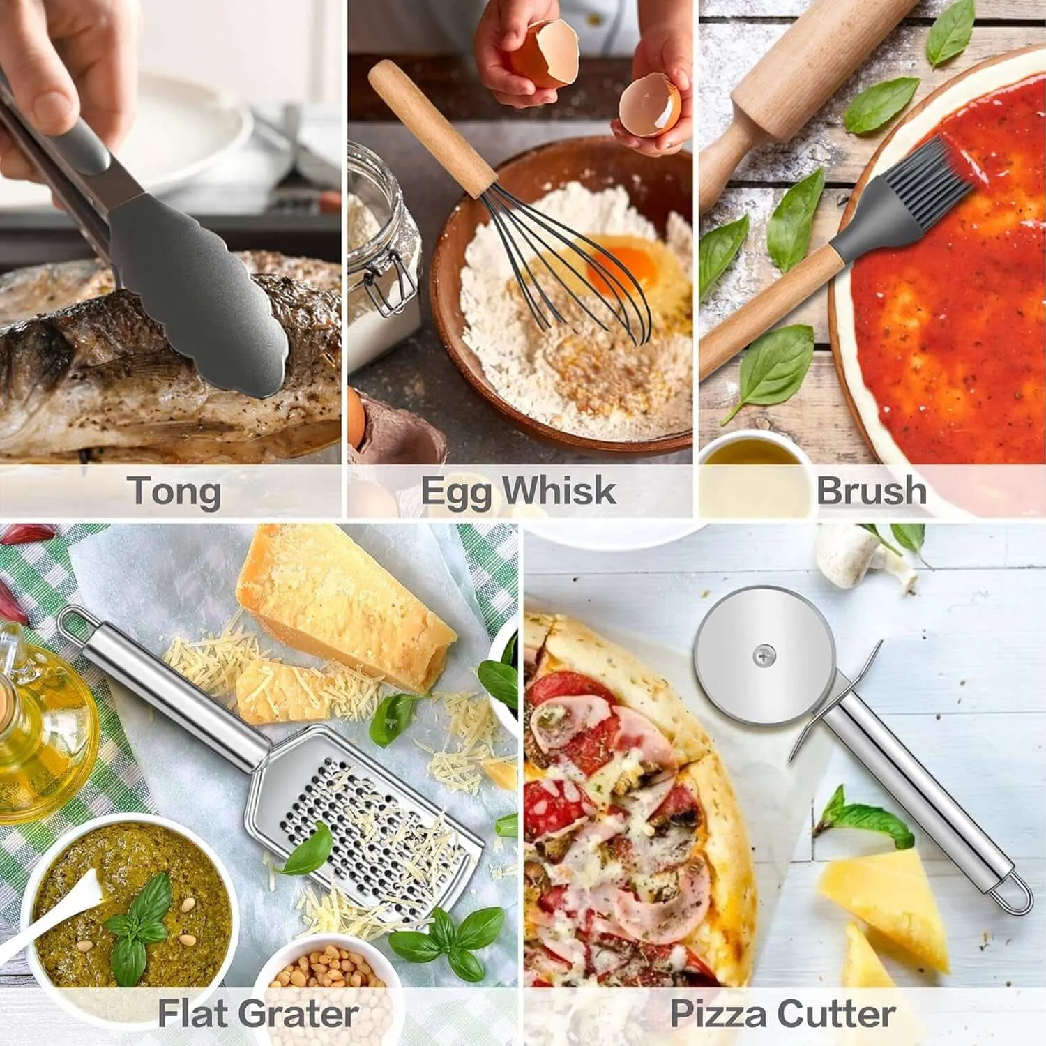 30 PCS Silicone Cooking Utensils Set with Organizer, Silicone Kitchen Essential Utensil Set with Wooden Handle, Kitchen Cookware Gadgets Tools, Kitchen Cooking Tool Heat Resistant, Gray