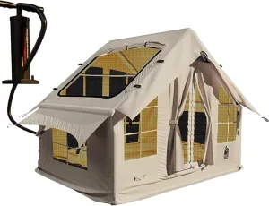 300D Oxford cloth Inflatable Camping Tent with Pump, Glamping Tents,4 Season Waterproof Windproof Outdoor Blow Up Tent, with Mesh Windows & Doors,5-8person
