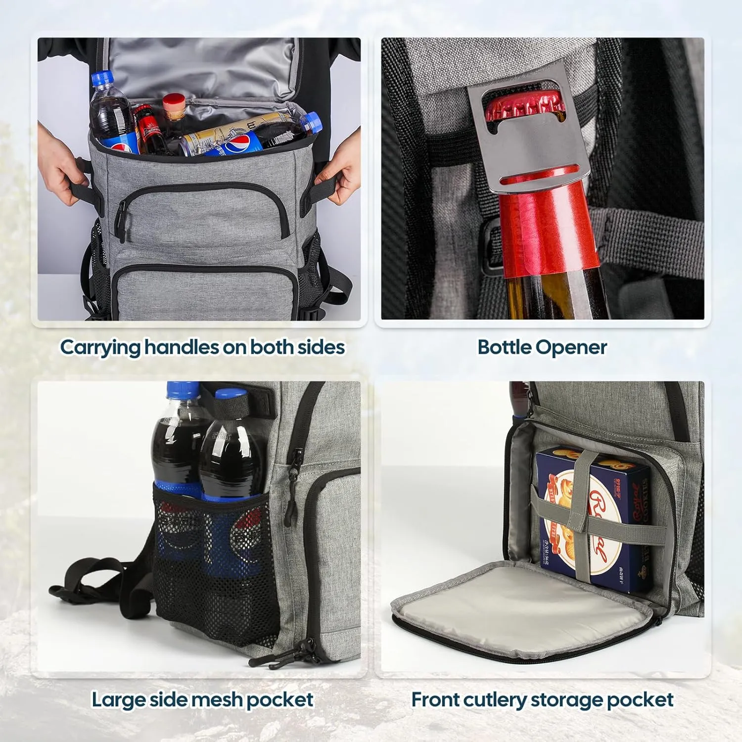 30/42 Cans Cooler Backpack, Waterproof Cooler Bag with Bottle Opener for Picnic, Camping, Beach, Hiking, Travel, and Shopping