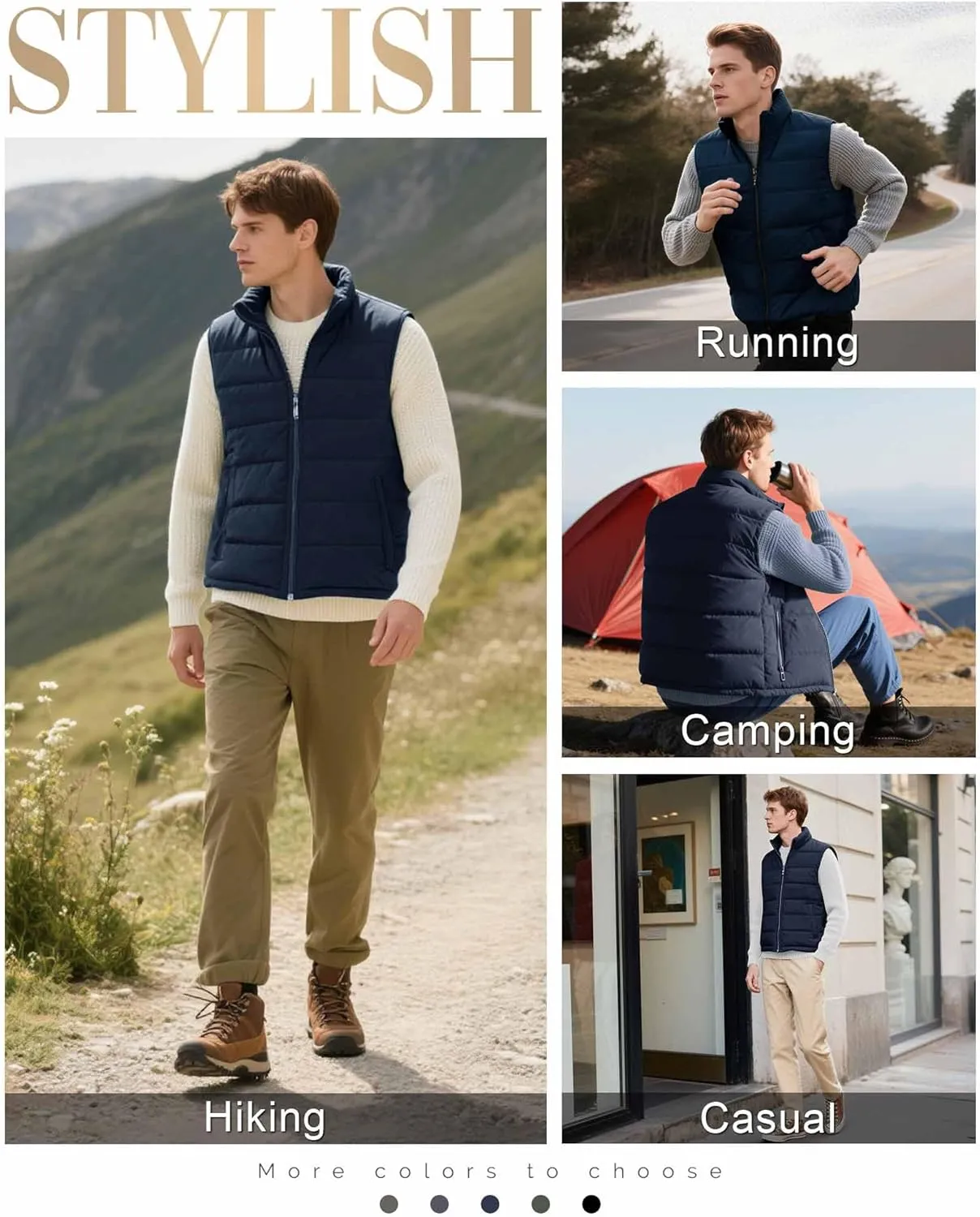 33,000ft Men's Puffer Vest Outerwear Winter Warm Padded Outdoor Casual Thick Insulated Quilted Sleeveless Jacket