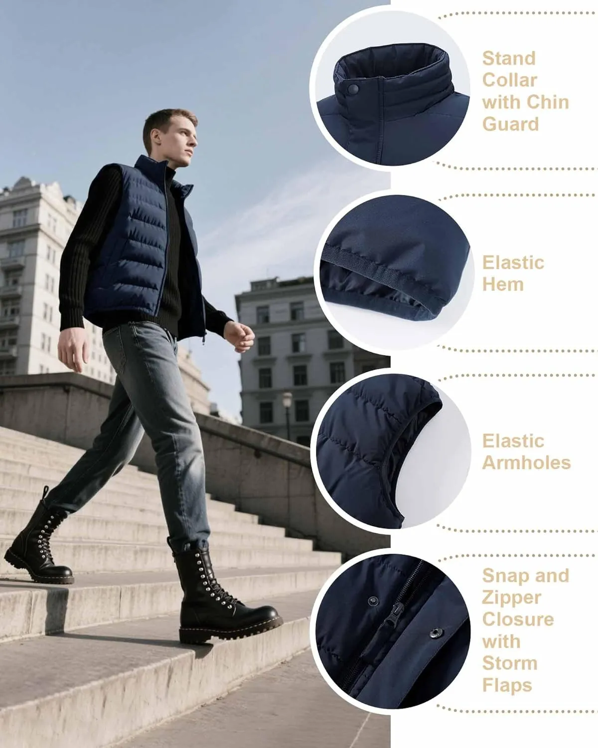 33,000ft Men's Puffer Vest Outerwear Winter Warm Padded Outdoor Casual Thick Insulated Quilted Sleeveless Jacket