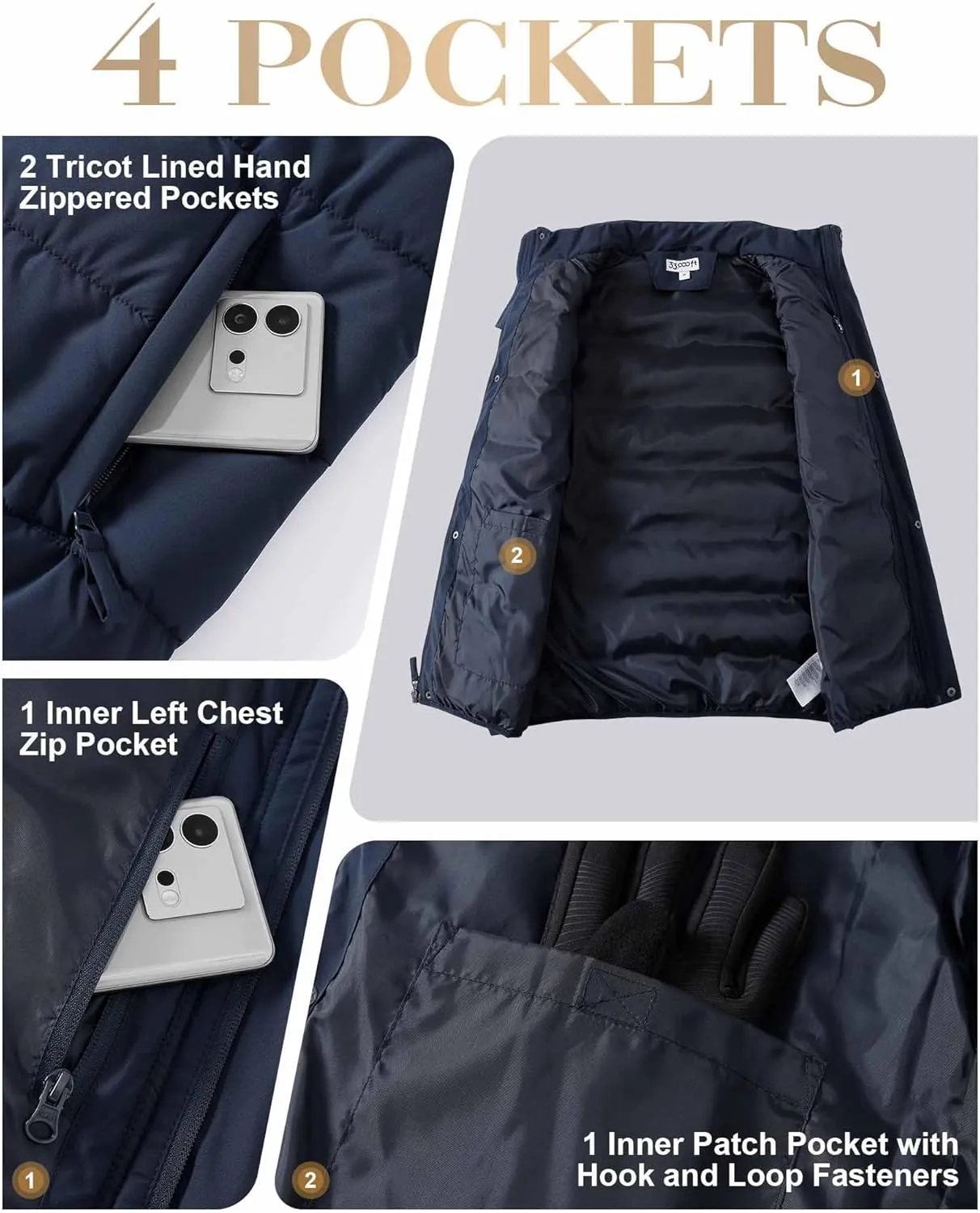 33,000ft Men's Puffer Vest Outerwear Winter Warm Padded Outdoor Casual Thick Insulated Quilted Sleeveless Jacket