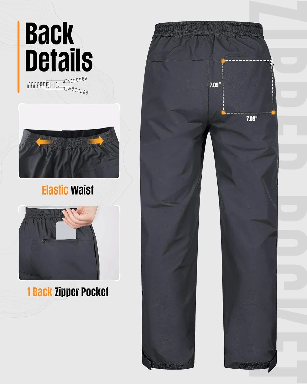 33,000ft Women's Full Zip Rain Pants Lightweight Rain Over Pants Windproof Outdoor Pants for Hiking Fishing Golf