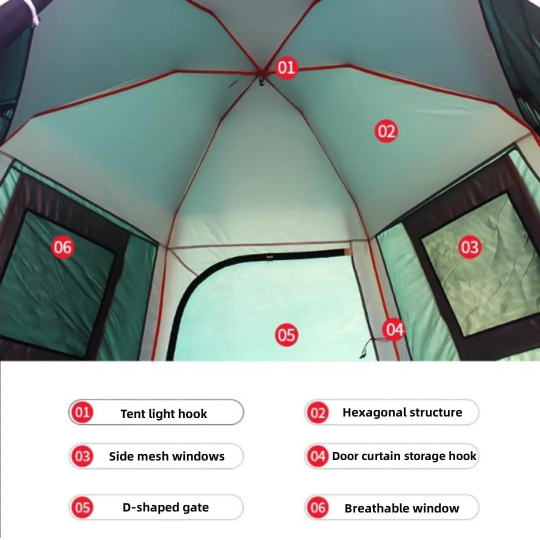 3/4/5/8 Person Camping Tent，Outdoor Hexagonal Tent，Fully Automatic Travel Rainproof Tent， Double Layer Tent Equipped with A Handbag, Suitable for Outdoor Camping or Outdoor Beaches