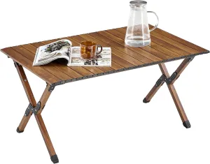 37" Lightweight Outdoor Table with Aluminum Frame & Roll-Up Design, 120lb Capacity Foldable Camping Table for Picnics/BBQ/Beach - Portable, Compact & Quick Assembly