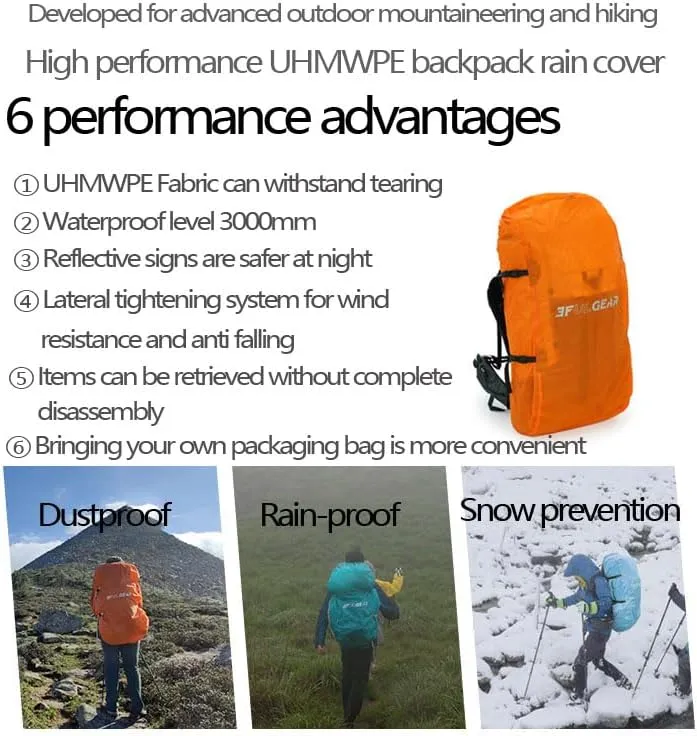 3F 20-85L backpack rain cover, waterproof, dustproof, wear-resistant, tear resistant outdoor hiking backpack cover (blue-XL)