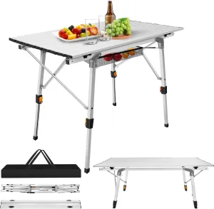 3FT Camping Table, Folding Picnic Table with 2 Adjustable Height, Multipurpose Lightweight Party Dining Small Camping Table with Carry Handle, for Camping, Picnics, Outdoor, 90 x 52 x 45/68 CM