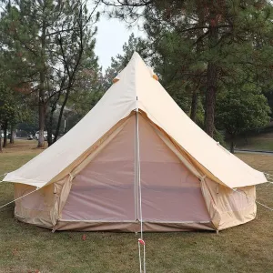 3m/4m Yurt Tent with Stove Hole Camping Family Tent Cotton Canvas Bell Tent Large Space Pyramid Tent for Outdoor Party Hunting Picnic