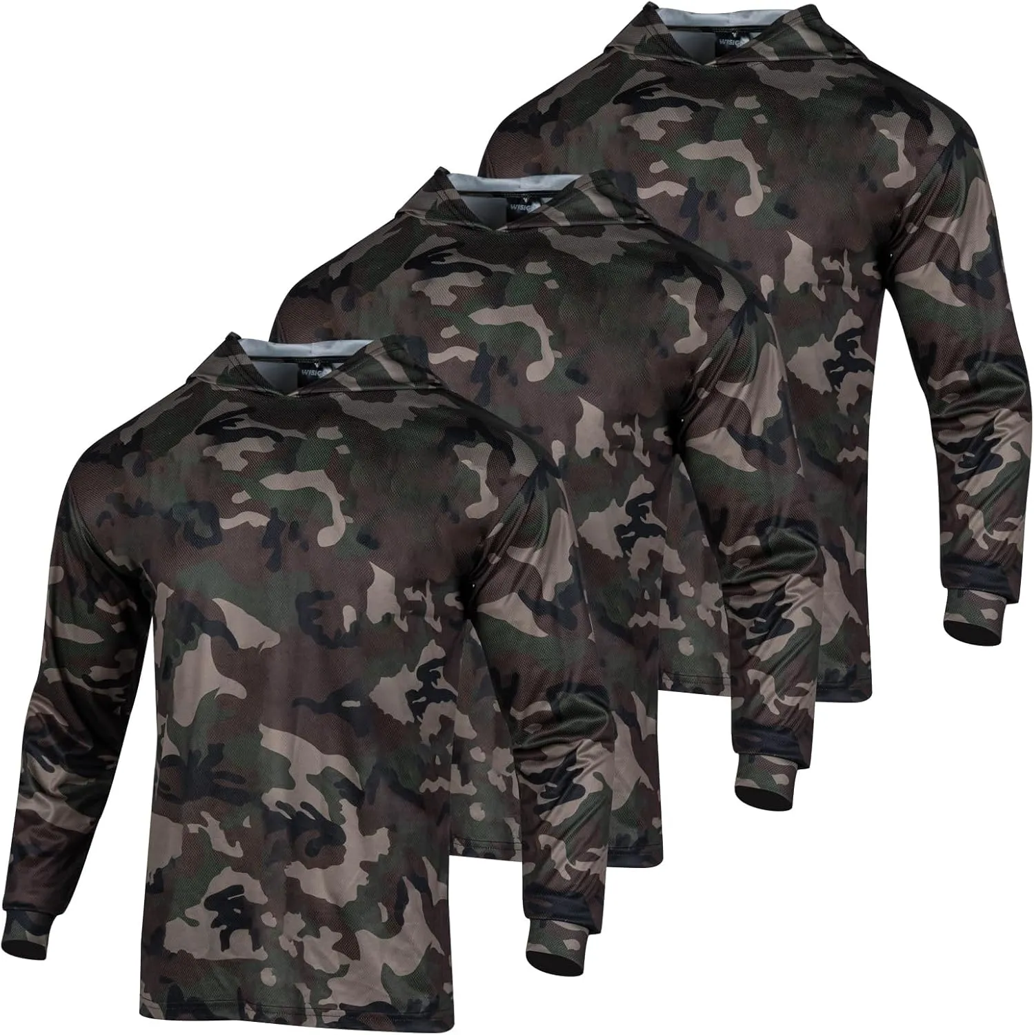 3pcs Men's Hunting Camo Shirts,Camouflage Long Sleeve Hooded Shirts for Men Lightweight Fishing Hiking Camping