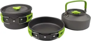 3pcs/Set Outdoor Camping Hiking Cookware Utensils 2-3 People Portable Travel Picnic Teapot Pot Frying Pan Cooking Tableware (Color : A) (B)