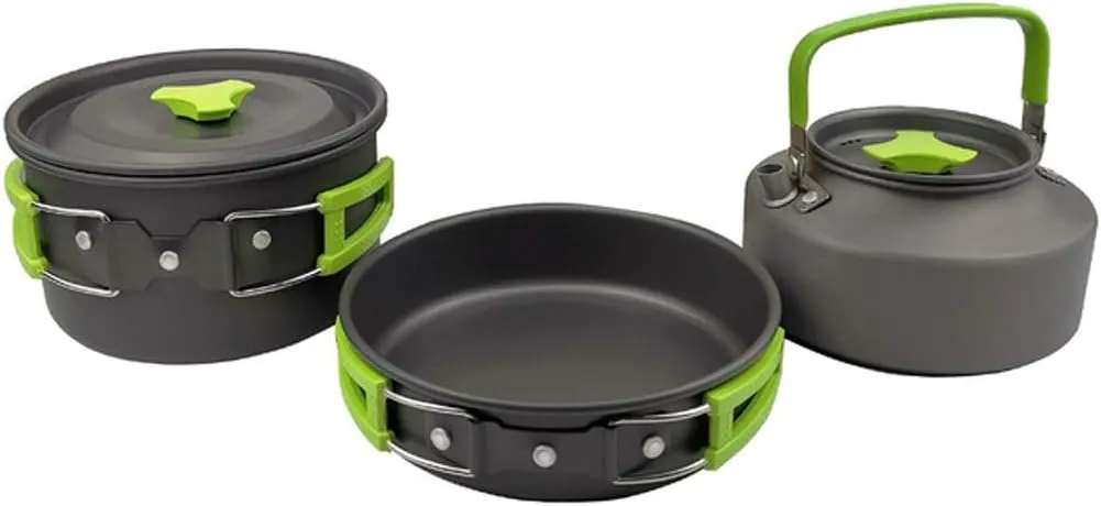 3pcs/Set Outdoor Camping Hiking Cookware Utensils 2-3 People Portable Travel Picnic Teapot Pot Frying Pan Cooking Tableware (Color : A) (B)