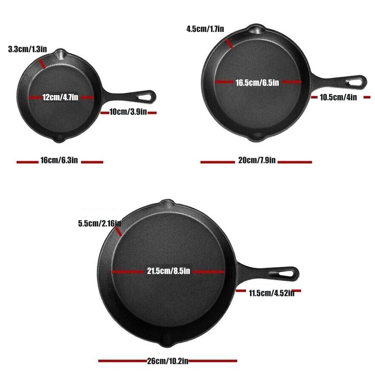 3X Non-stick Frying Pan Cast Iron Steak Skillet Round BBQ Grill Cookware Kitchen
