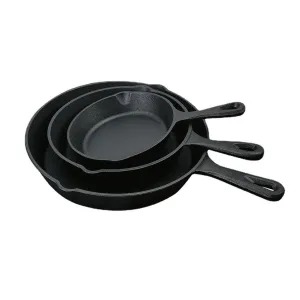 3X Non-stick Frying Pan Cast Iron Steak Skillet Round BBQ Grill Cookware Kitchen