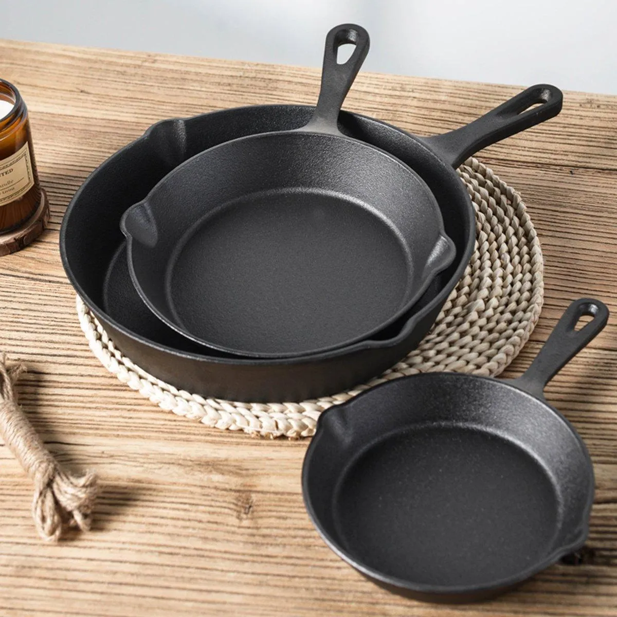 3X Non-stick Frying Pan Cast Iron Steak Skillet Round BBQ Grill Cookware Kitchen