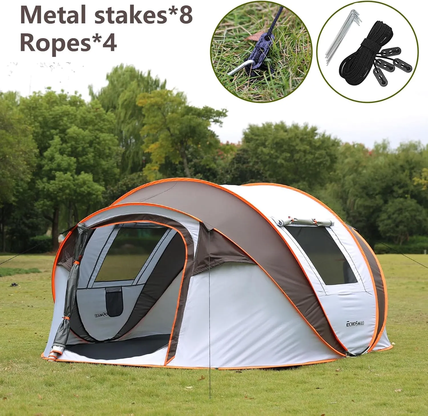 4-6 Persons Pop-Up Weatherproof Instant Tent, Screened Camping Tent, Easy Setup, Spacious Room, Camping Tent Equipment, Boat Tent for Camping, Festivals, Backyard, Sleepovers