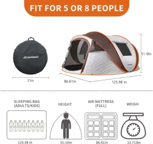 4-6 Persons Pop-Up Weatherproof Instant Tent, Screened Camping Tent, Easy Setup, Spacious Room, Camping Tent Equipment, Boat Tent for Camping, Festivals, Backyard, Sleepovers