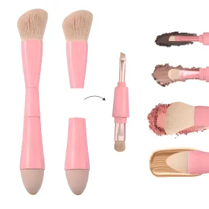 4-in-1 Makeup Brushes Set Professional Travel Size, Includes Eye Shadow Brush & Travel Brush For Women