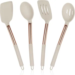 4 Pack Silicone Utensils Set, Non Stick Solid Spatulas, Heat Resistant Blue Slotted Spoons with Stainless Steel Handle, BPA Free Cooking Turner for Stir-Fry, Frying, Mixing, Serving,Draining,Turning