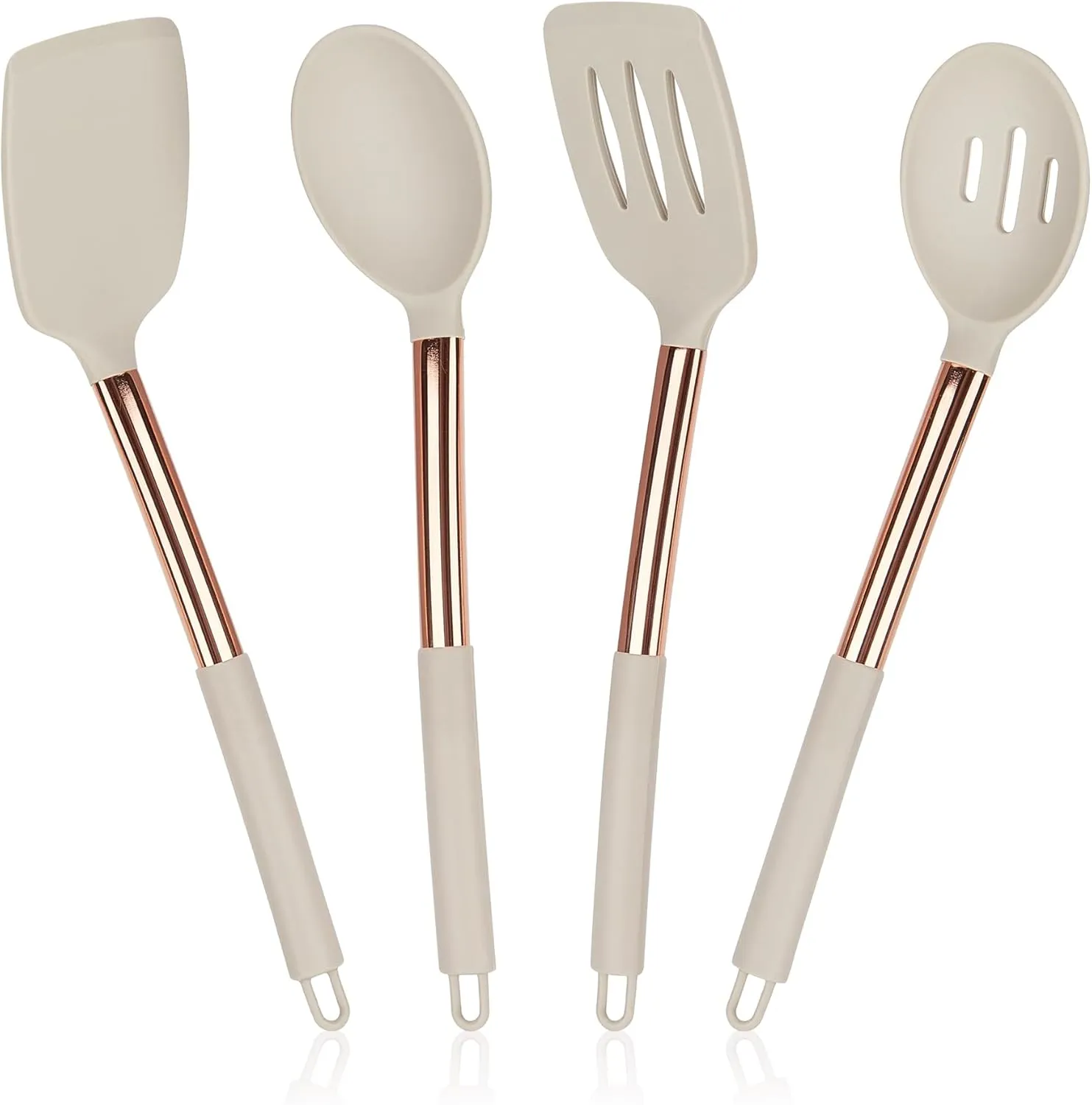 4 Pack Silicone Utensils Set, Non Stick Solid Spatulas, Heat Resistant Blue Slotted Spoons with Stainless Steel Handle, BPA Free Cooking Turner for Stir-Fry, Frying, Mixing, Serving,Draining,Turning