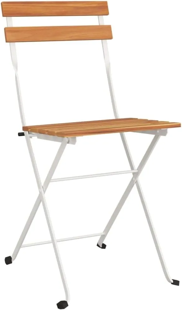 4 Pcs Folding Patio Bistro Chairs Solid Acacia Wood and Steel Frame for Garden Terrace Outdoor Dining Furniture