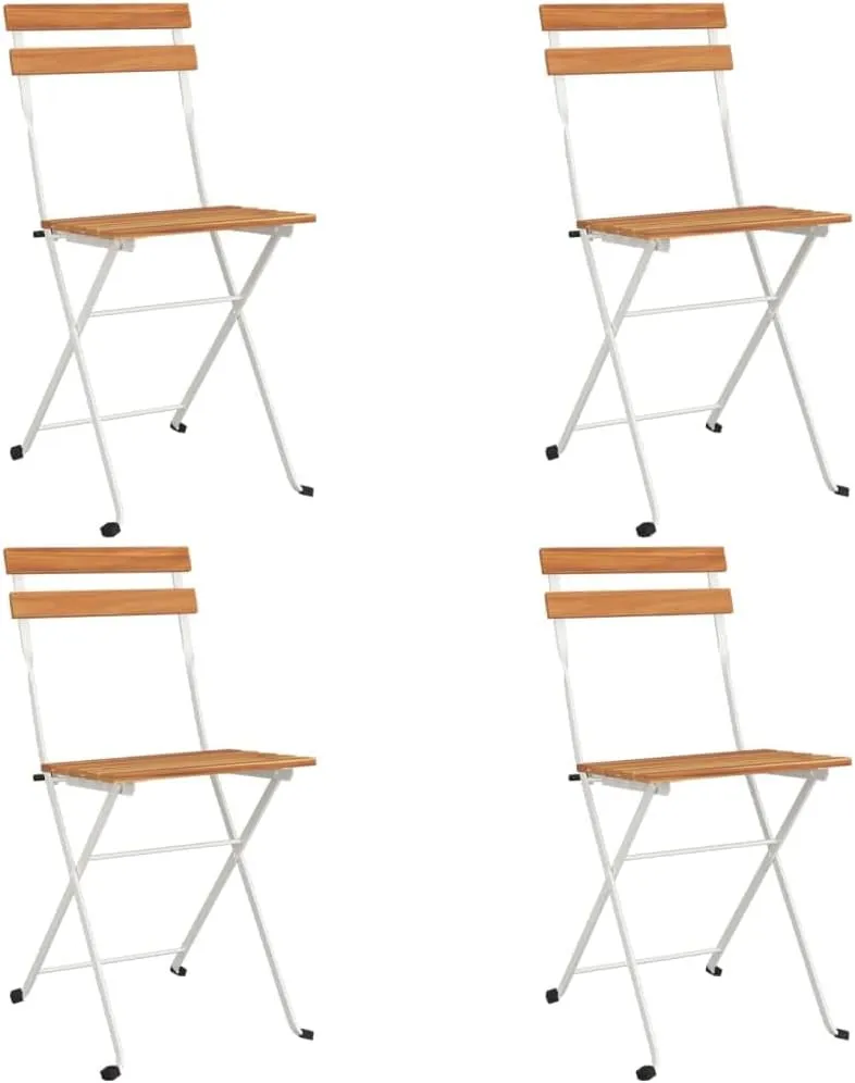 4 Pcs Folding Patio Bistro Chairs Solid Acacia Wood and Steel Frame for Garden Terrace Outdoor Dining Furniture
