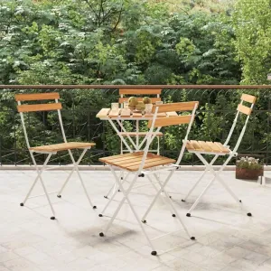 4 Pcs Folding Patio Bistro Chairs Solid Acacia Wood and Steel Frame for Garden Terrace Outdoor Dining Furniture