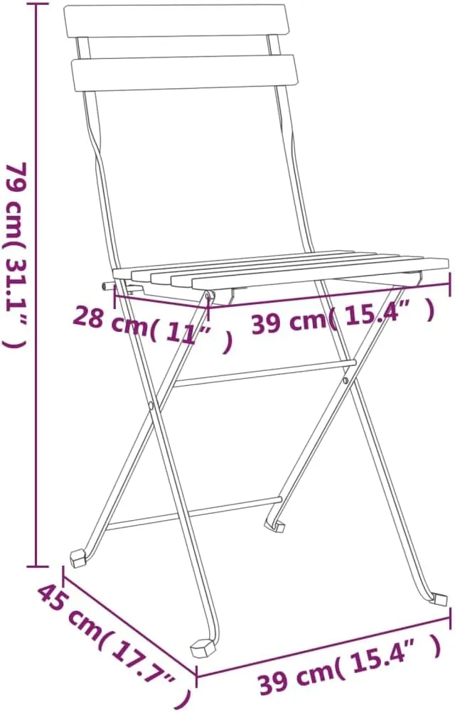 4 Pcs Folding Patio Bistro Chairs Solid Acacia Wood and Steel Frame for Garden Terrace Outdoor Dining Furniture