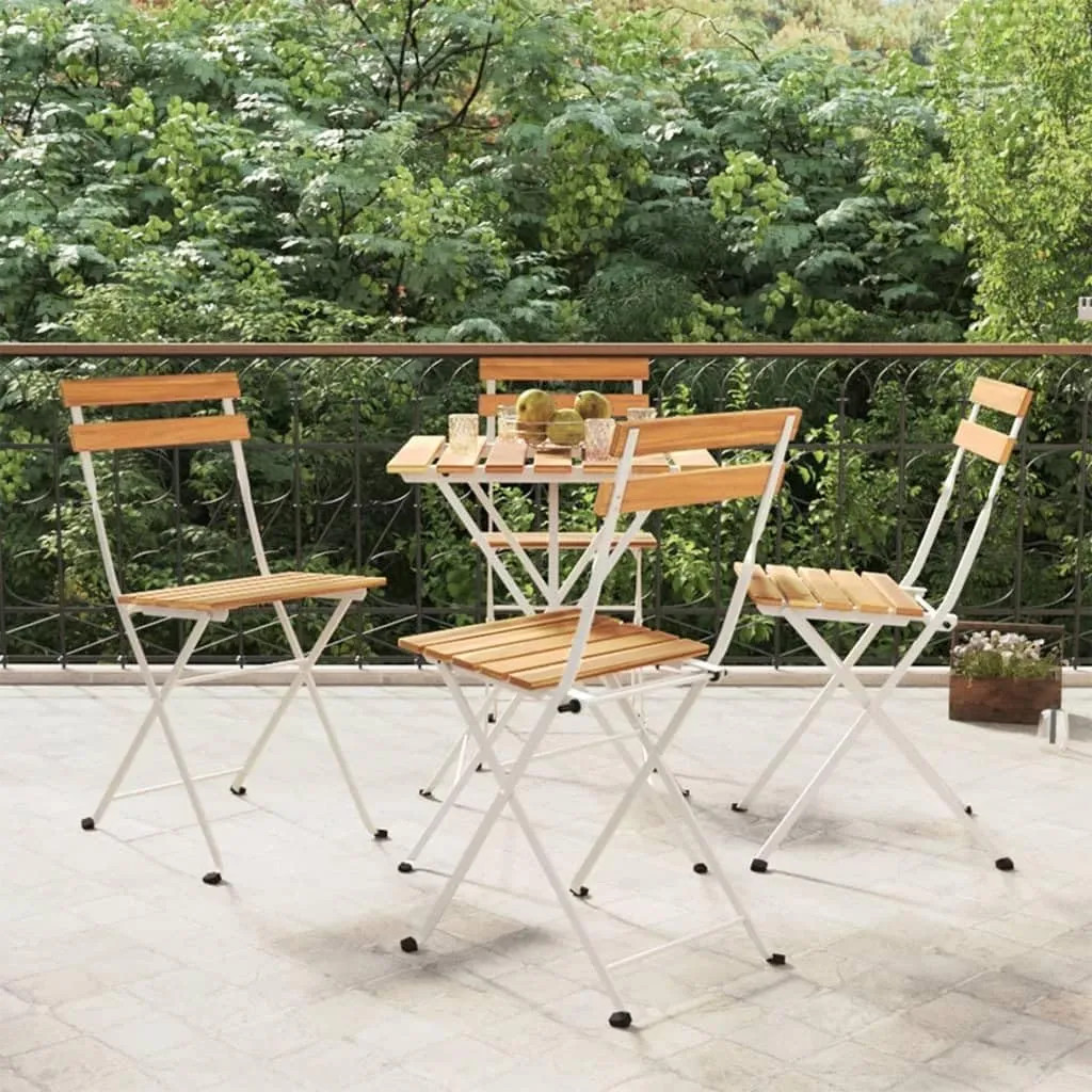 4 Pcs Folding Patio Bistro Chairs Solid Acacia Wood and Steel Frame for Garden Terrace Outdoor Dining Furniture