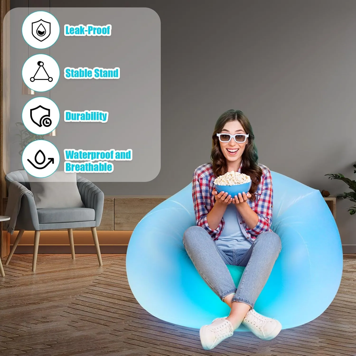 4 Pcs Inflatable LED Chair Illuminated Blow up Chair for Adults Light up Inflatable Air Camping Sofa Without Pump for Indoor Room Outdoor Party Yard Pool